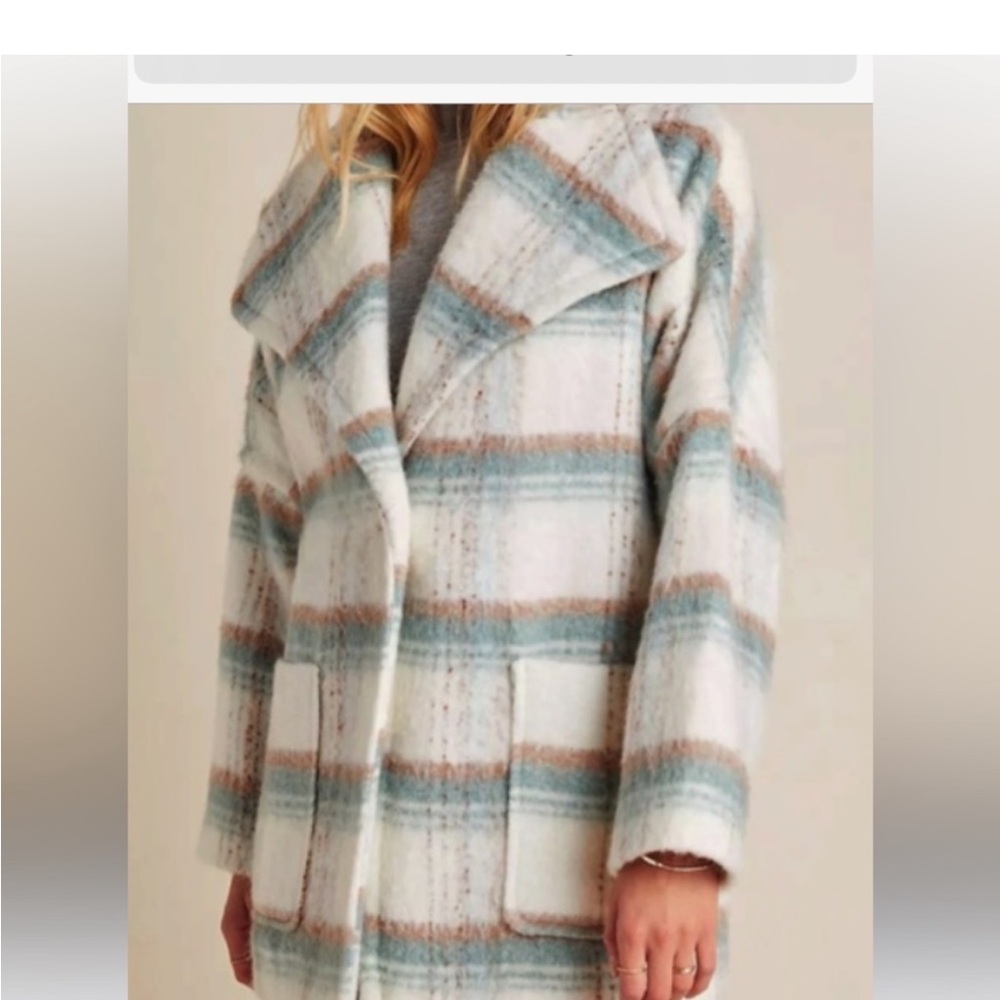 Anthropologie Plaid Coat in Blue and Brown
